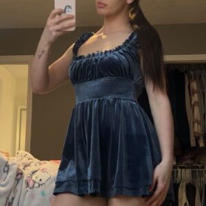 urban outfitters dark blue velvet romper